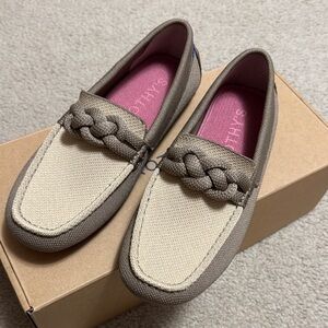 Rothy's Cream and Tan Braided Loafers